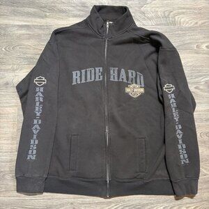 Harley Davidson Zip Up Sweatshirt Mens 3XL Ride Hard Las Vegas Graphic Y2K Biker